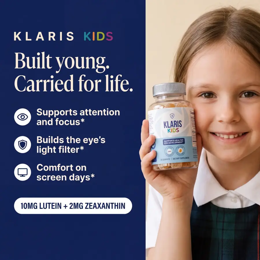 Klaris Kids benefits: attention and focus, light filter, screen comfort