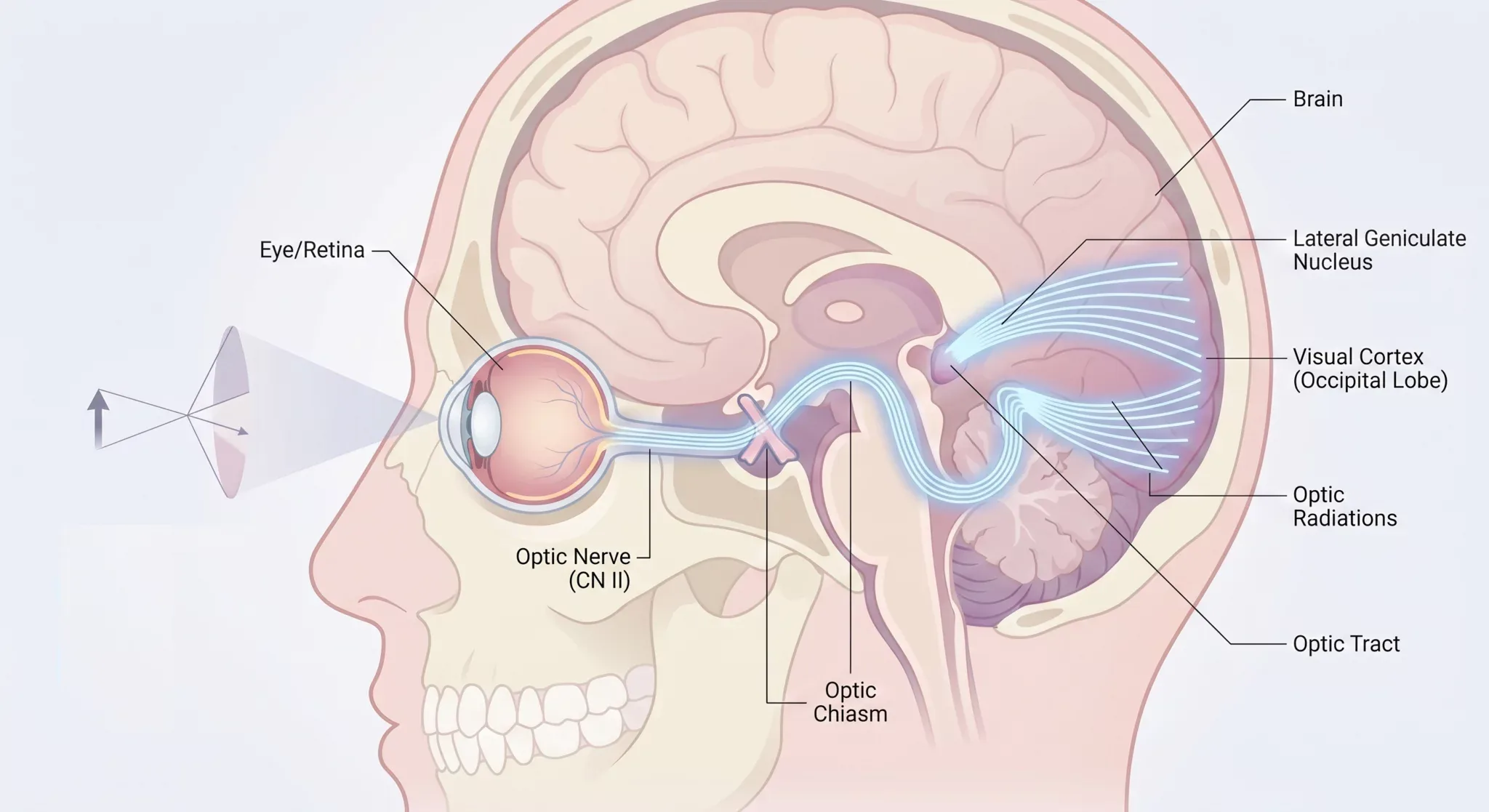 Illustration of the eye-brain connection and visual signal path