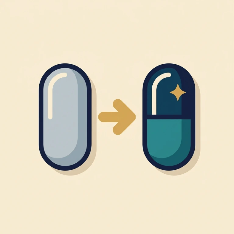 Illustration comparing an older supplement capsule with the Klaris capsule
