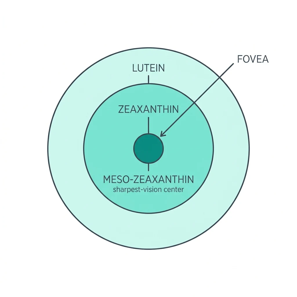 Bullseye showing the macula's three carotenoid zones with meso-zeaxanthin at the center