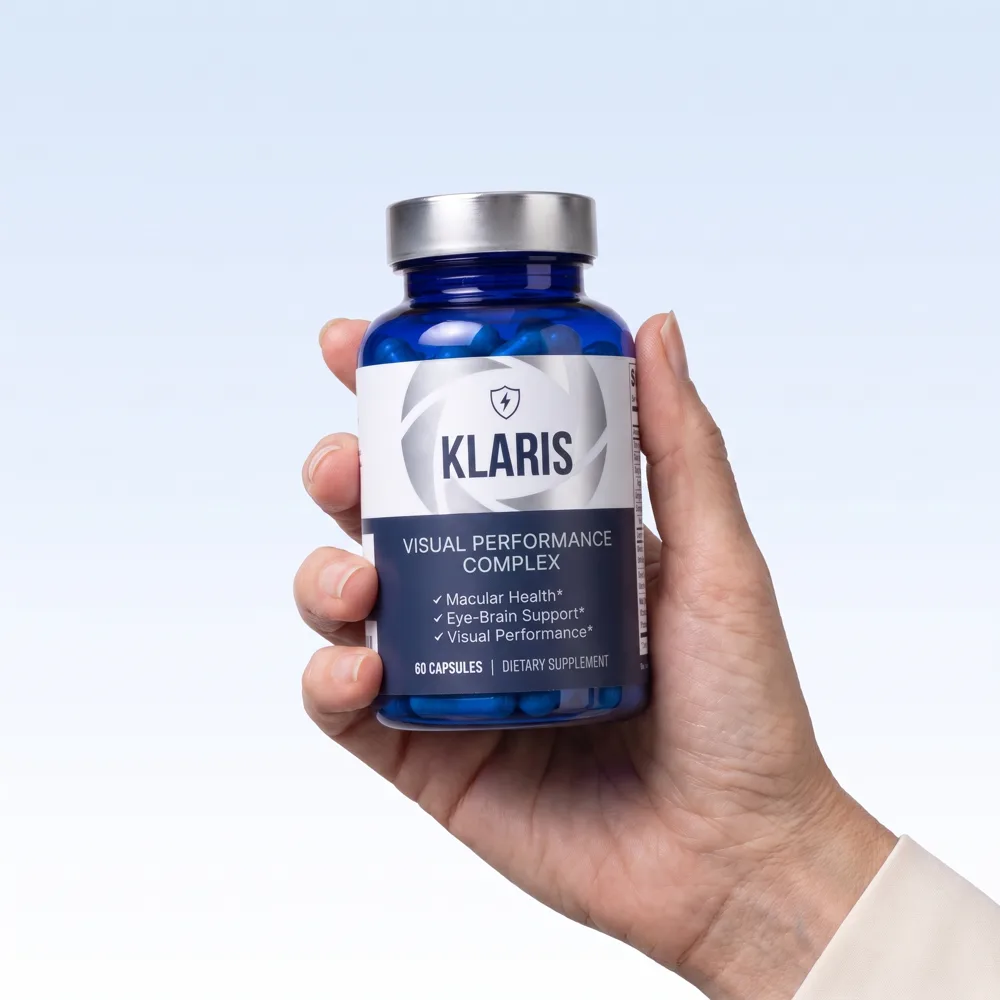 A hand holding a bottle of Klaris