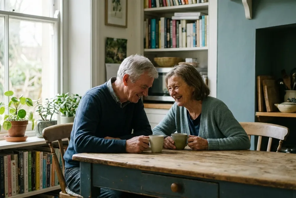 An older couple at home in natural light